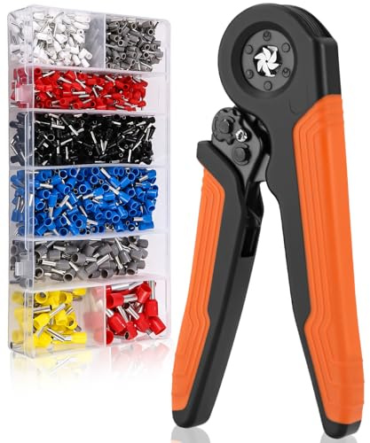 Crimpadora para 0,5-6 mm², juego de terminales de cable con 1200 terminales de cable, alicates para alicates, conexión de electrodomésticos, mantenimiento de circuitos de vehículos, color naranja y