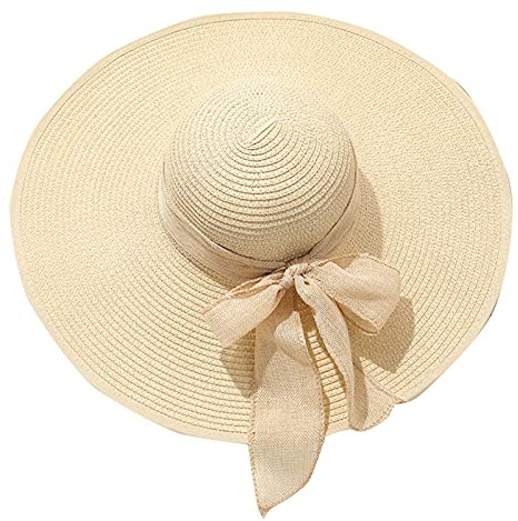 Générique Chapeau de Paille pour Femmes, Capelines de Soleil d’été, Capelines de Plage à Large Bord, Chapeaux Pliables à roulettes pour Femmes Dame et Fille
