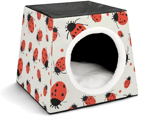 Ladybugs Pattern Infinite Speckled Capsule Cat Bed Stylish Cozy Space Foldable Windproof Dog House Cat Cave Cube Suitable for Small Pets