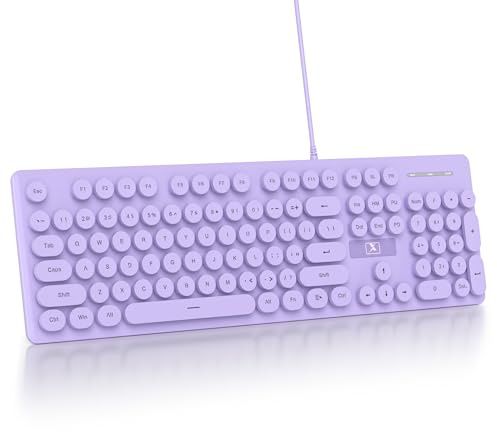 SbocKeeb Typewriter Style Wired Keyboard, 104 Keys Membrane LED Backlight Keyboard American QWERTY Layout with Round Keys for Computer/PC/Laptop/Windows (Purple)