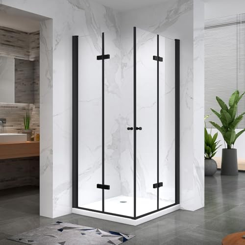 ELIZA-BLACK Cabine de douche noire 90 x 120 cm H.180 cm porte pliante pivotante verre 6 mm transparent anticalcaire