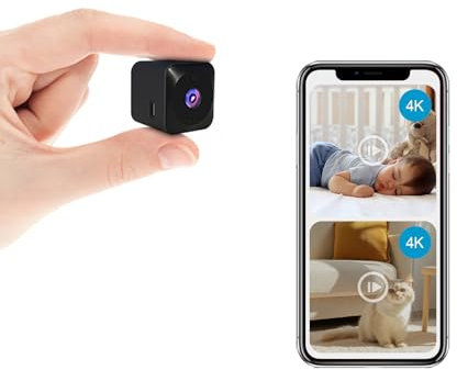 AOBOCAM Mini Kamera, 4K HD WLAN Überwachungskamera Innen Live Übertragung Handy APP Für WiFi Camera Indoor Mit Akku Kompakte Sicherheitskamera mit Bewegungsmelder/Nachtsicht/Cloud-Speicher