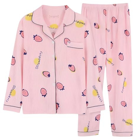 Cocila Womens Pyjamas Set Loungewear Long Sleeve Button Down Nightwear 2 Piece Sleepwear Trousers with Pockets Ladies Loose Fit Soft PJs Set Lounges Wear Sets Outfits Pajamas Yellow M