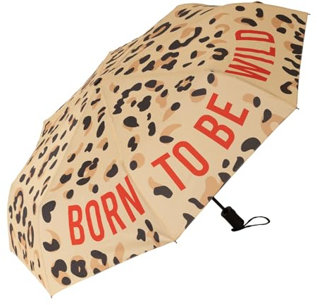 FISURA - Original gestreifter Regenschirm für Damen, klein, automatisch, Reisegröße, winddicht, 96 cm Durchmesser, offen. (Wild, leopard)