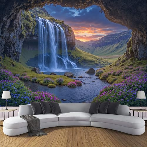 Scenario naturale Carta Da Parati Pittura A Cascate islandesi Murale Cartas Da Parati Decorazioni, Cartas Da Parati Fotografica 200 x 140 cm, Carta Da Parati In Seta