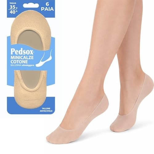 Pedsox, 6 Paia Fantasmini Donna in Cotone, Calzini per Sneakers, Taglia Unica 35-40, Nudo