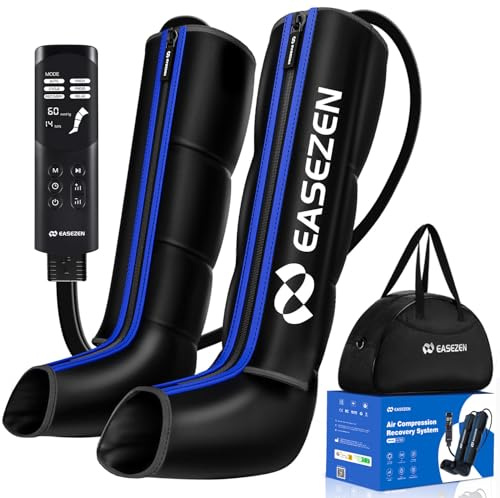 EaseZen Massaggiatore per gambe con Sistema di Compressione dell'aria per un Rapido recupero di Piedi, Polpacci e Cosce, Sollievo da Edema e Dolore per la Circolazione Sanguigna, Taglia S