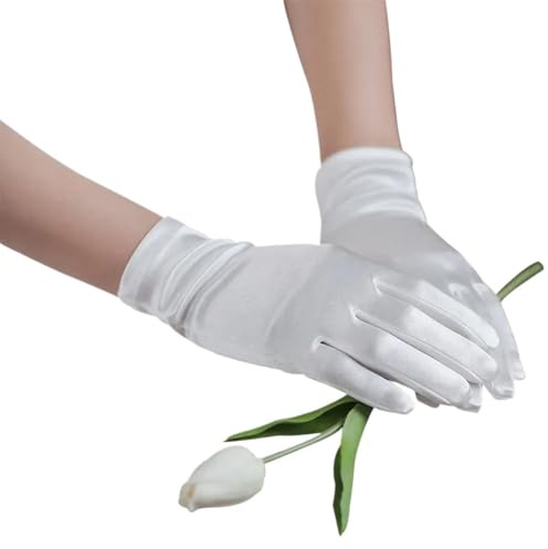 HEUchuan Guanto da sposa Eleganti guanti da sposa corti in raso bianco polso for spose, damigelle d'onore, donne, spettacoli, balli di fine anno, accessori