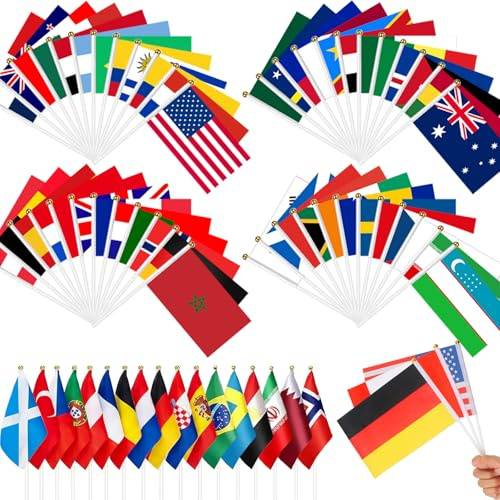 48 Paesi Palmari Bandiere Coppa Mondo Calcio 2026, Bandierine Palmari Decorative wm 2026, con Asta in Bandiera Plastica, Decorazione per Stagione Calcistica, Bar, Giardino, Club Sportivo