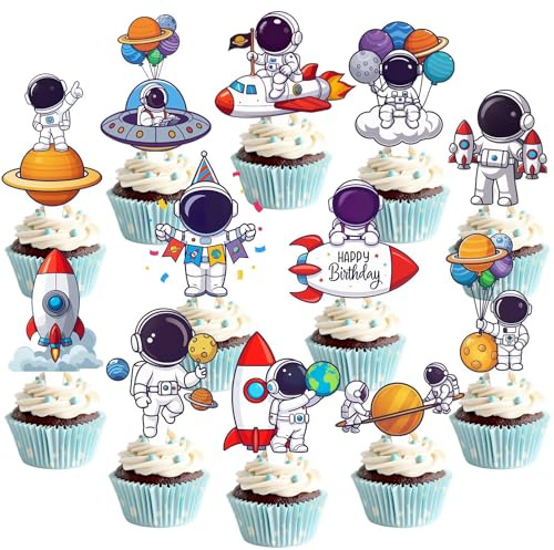Tazuxetuqe 24 piezas adornos para cupcakes del espacio decoración de fiesta astronauta