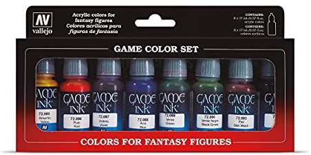 Vallejo Game Color Set Acrylfarben Game Color Inks. 8 transparente Tinten in 18 ml Flaschen mit Pipetten für Schattierungseffekte und Washes in Fantasy- und Wargames.