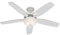 HUNTER FAN Builder Deluxe, 132 cm, Indoor Ceiling Fan with light and Pull chain, Snow White Finish, 5 Reversible Blades in Snow White, Ideal for Summer or Winter, Model 50570