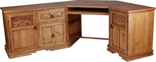 MiaMöbel Schreibtisch Mexico Möbel 218x80x163 cm Landhausstil Massivholz Pinie Honig