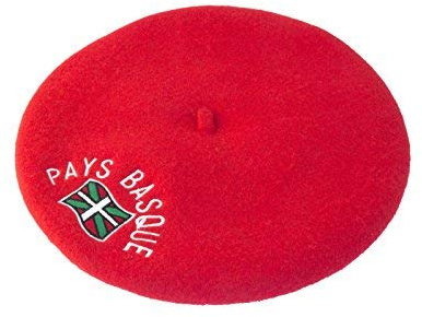 Euskal Txapela Béret Rouge Adulte brodé - Adoptez Un Look Tendance et typiquement français en Vous réappropriant Le béret Basque -100% Laine - 28 cm de diamètre (Rouge)