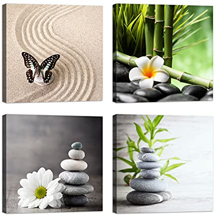 Quadri centro estetico Spa Benessere zen 4 pezzi 30x30 cm Stampa su Tela con Telaio in Legno Arredamento Arte Arredo