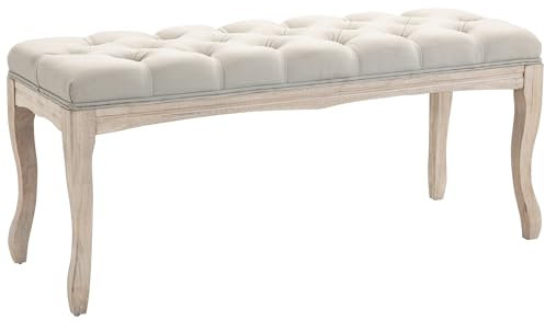 HOMCOM Sitzbank Polsterbank mit Leinen-Bezug Bettbank mit Holzrahmen, Schuhbank für Schlafzimmer, Wohnzimmer, Flur 110 x 40 x 48 cm Beige