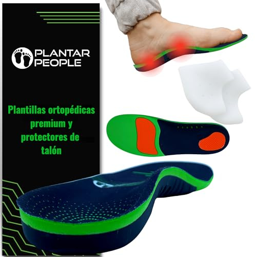 Plantar People - Plantillas ortopédicas de longitud completa con soportes de arco y almohadillas de silicona para el talón, metatarso y cojín de talón para tratamiento de fascitis plantar (S)