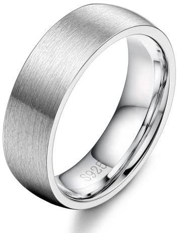 Diamday Argent Sterling 925 Bague pour Femmes Hommes Argent Mat Mariage Anneau Simple Finition Brossée Couple Bague Fiançailles Pouce Déclaration Anneaux Confortable Taille 6MM 62