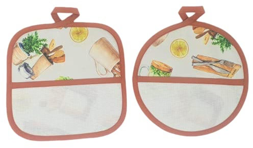 Presine da cucina confezione da 2 pezzi, fantasia posate, con tela aida 55 fori, 100% cotone confezionate in Italia