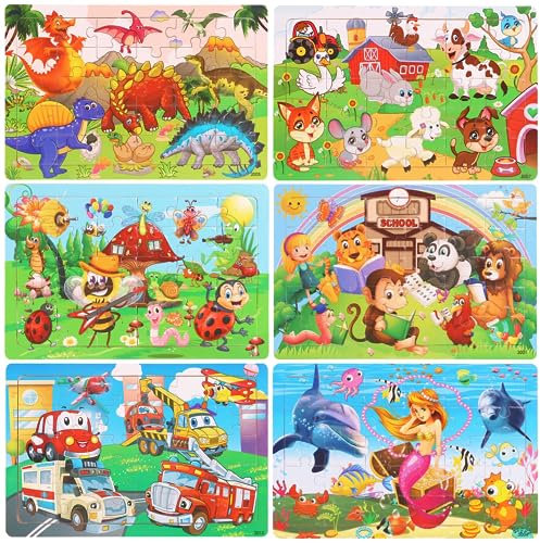 Set Kinder Holzpuzzle, 6 Teiliges Spielzeug Puzzle, Vorschulalter Lernspielzeug Puzzle, Kinderpuzzle Holzspielzeug, Montessori Holzpuzzle Spiele für Kinder, Geschenke für Kinder ab 3 Jahren (B)