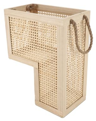 SHCMSADO Cesta de madera para escalera con asas, cesta de mimbre para almacenamiento, color natural
