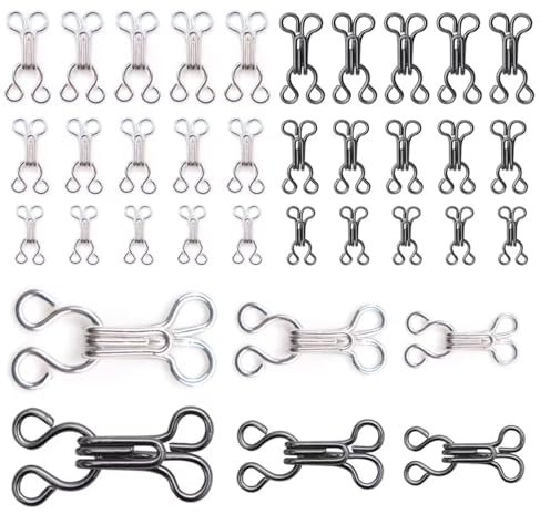 Sewing Hook and Eye Fastenings for Clothes, 60 Pairs Metal Bra Hooks and Eyes Fasteners for Sewing Clothing Coat Trouser Closures