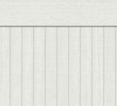 A.S. Création Carta da parati effetto legno bianco crema 397443 - Pannelli acustici in tessuto non tessuto - Battiscopa scandinavo in formato orizzontale - 5,00m x 1,06m - Prodotto in Germania