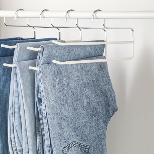 SHIMOYAMA Pants Hangers, 5 Pack, Metal Trouser Hangers Organisers, Open Ended Double Rods Hanger for Jeans Scarfs, Space-Saving Clothes Hanger (White)