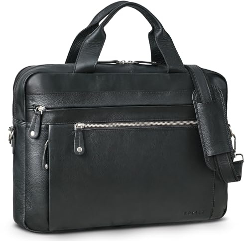 ROYALZ Boston Aktentasche Herren Leder Business - Laptoptasche 14-17 Zoll aus Echtleder Umhängetasche Männertasche für Arbeit Alltag Reisen - Vintage Design Ledertasche;Farbe:Schwarz