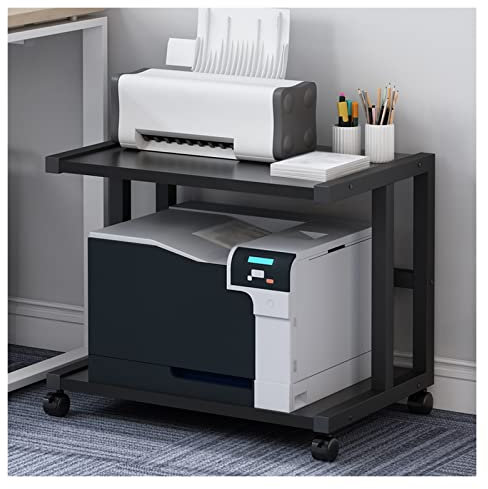 HASMI Druckerständer Untertisch-Druckerständer, 2 Etagen, schwarz, rollender Druckerständer, mobiler Druckertisch, Arbeitswagen mit Rollen for das Heimbüro Geeignet für Büros (Size : L57xD38xH45cm)