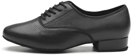 SWDZM Scarpe da ballo da uomo latino traspirante in pelle tango salsa ballo, scarpe da ballo 2,5 cm, tacco basso, Suola in camoscio nero foro Frese 2 5 cm N, 42 EU