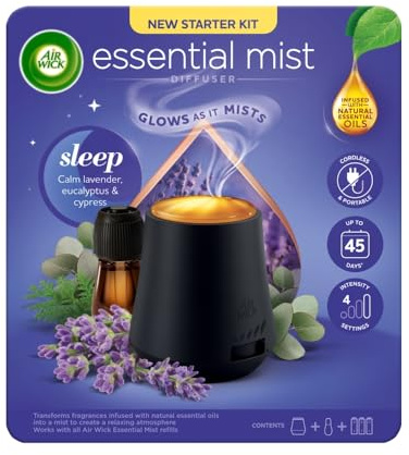 Kit diffuseur de brume essentielle Air Wick, Sommeil, 1 appareil et 1 recharge (20 ml), Huiles essentielles naturelles, Durée jusqu'à 45 jours, Désodorisant