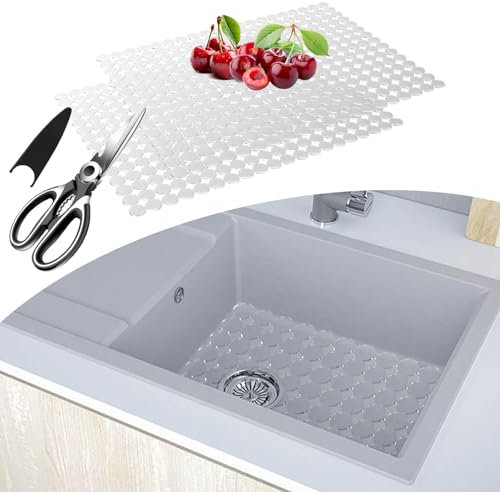 2er-Set Schutzmatte für Küche, 30 x 40cm Spülbeckenmatte Zuschneidbare Abtropfmatte, PVC Spülbeckenmatte Spülbeckeneinlage, Edelstahl Keramische Spülbecken Schutzmatte,Gegen Kratzer im Spülbecken