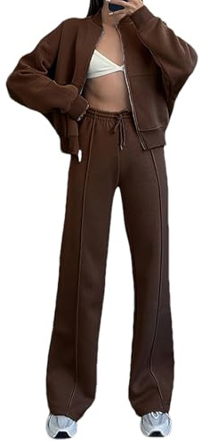 amropi Chándal de Mujer Chaqueta Sudadera con Cremallera y Pantalón Deporte Conjunto Café, M