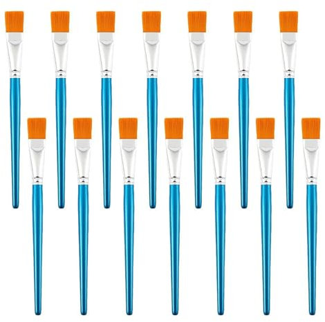 Sxutop 14 Stück Pinsel Set 17mm Breite Flache Pinsel Set Blau Künstler Pinselset Acryl Pinselset mit Nylonborsten für Acryl Öl Wasserfarben Anfänger