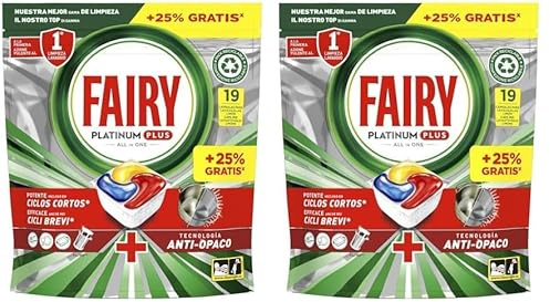 Fairy Platinum Plus Cápsulas De Lavavajillas Todo En Uno Limón, 19 Cápsulas (Paquete de 2)