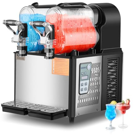 VEVOR Macchina per Bevande Ghiacciate Commerciale, Macchina per Bevande Fredde Doppio Serbatoio 3L x 2, Macchina per Frullati Smoothie in Acciaio Inox, Macchina per Bevande Fredde Bar Ristorante