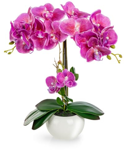 PASCH® Orchidee artificiali in vaso di ceramica lucida (40 cm), fiori artificiali in vaso, fiori artificiali come reali, orchidee artificiali in vaso, fiori artificiali in vaso