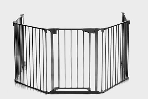 Fillikid Absperrgitter Exclusiv 5-teilig | Erweiterbar bis 3,2 m | Treppenschutzgitter ohne Bohren Türschutzgitter für Kamin, Treppen | mit Türfunktion | Hundegitter Wohnung | individuell anpassbar