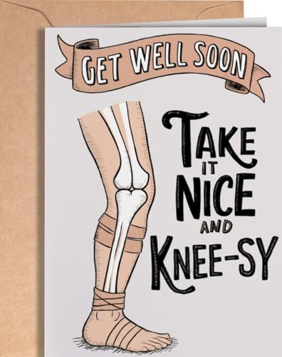 Divertida tarjeta de recuperación de cirugía de rodillas para ella, él - Hilarante Get Better Soon para hombres, mujeres después de reemplazo de rodillas - Witty Pun Get Well Knee Card - Take it Nice