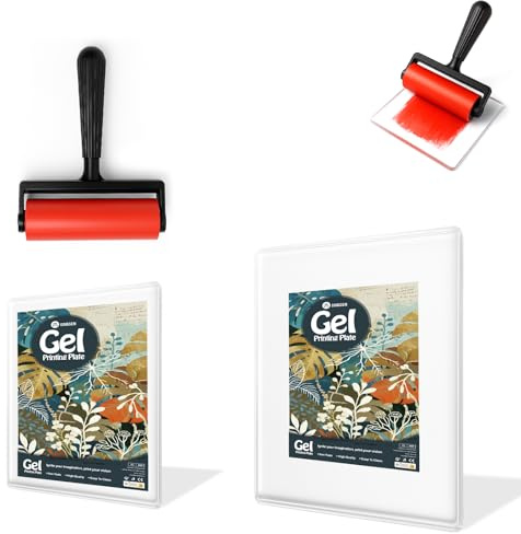 DINGSEN Gel Druckplatte, Wiederverwendbare Gel Printing Plate, Inklusive Mini-Rollerpinsel, Stempeln und Texturkunst – Ungiftiges Kunstwerkzeug für Anfänger, Künstler und Therapie(5 * 7in + 8 * 10in)