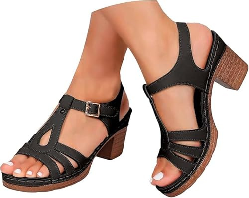 Bastwahl Mules Sandales Femme Compensées Nu Pieds Été Confortable - Chaussures avec Talon Orthopédique Bout Ouvert Plateforme Respirantes Mode Antidérapant de Plage Wedges Bohemia Sandals Pas Cher