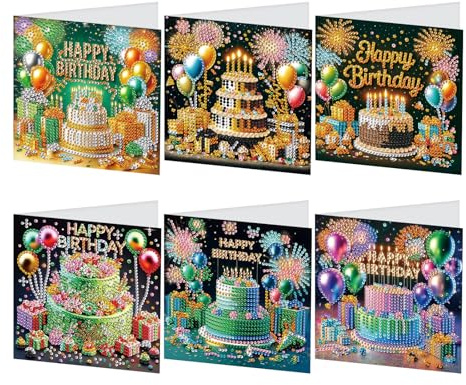 DCIDBEI Pittura con Diamanti Biglietto Auguri Set Regalo di 6 Invito per Feste con Immagini Diamond Painting Carta Auguri Compleanno Amici di Famiglia Nature Card Auguri Anniversario Compleanno Verde