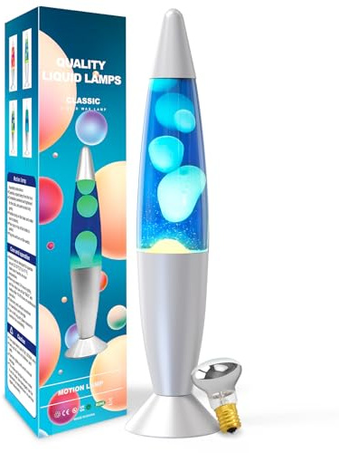 AONESY Lámpara de lava Agua azul claro Cera blanca Lámpara de lava Luz nocturna para niños Luz de colores Lámpara Regalo para Navidad Cumpleaños - 34 cm