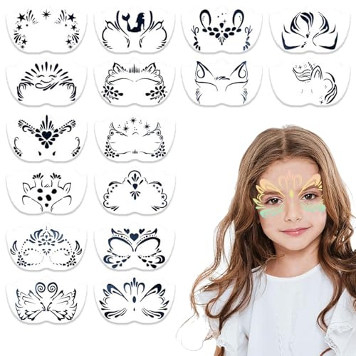 ZYEKIU 16 st stenciler för barn kermesse, gör-det-själv schabloner målning schabloner tatuering barn schabloner smink barn ansikte för skola födelsedagar, cosplay