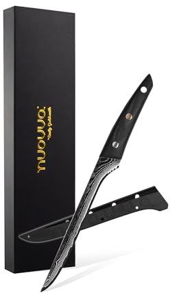 nuovva Ultra-Sharp Kitchen Boning Knife – 6 Inch Meat & Fish Fileting Knife – 67 Layer Damascus Japanese Steel – Professional Slicing Knives with Rosewood Handle – Gift Box & Sheath Included