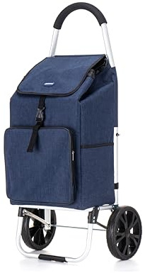 Large Lightweight Shopping Trolley with Wheels – 64L Grocery Cart with Handle, Heavy-Duty & Collapsible for Easy Storage – Ideal for Shopping, Laundry & Travel (Navy Blue)