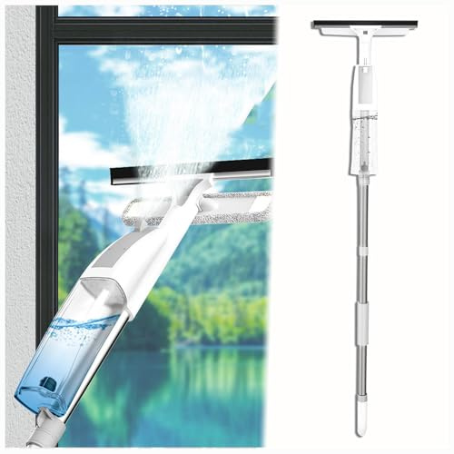 Kit de limpieza de ventanas 3 en 1 con escobilla de barra de extensión y 3 paños de microfibra, equipo de lavado de ventanas para un brillo sin rayas y fácil limpieza del coche