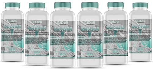 GiDeli Glycerin 99,5% 6 x 1 l - Vegetabiliskt, Farmakvalitet E422 | Färglös och luktfri, vegansk, för tvålar, krämer och schampon, hud, hår och kosmetika, gummivård