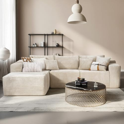 Aivermeil L Shaped Modular Sofa 282cm Boneless Couch Beige
